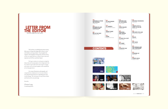 Rodwell Stephens, Writers Block, Print, Magazine, Page Layout - Contents